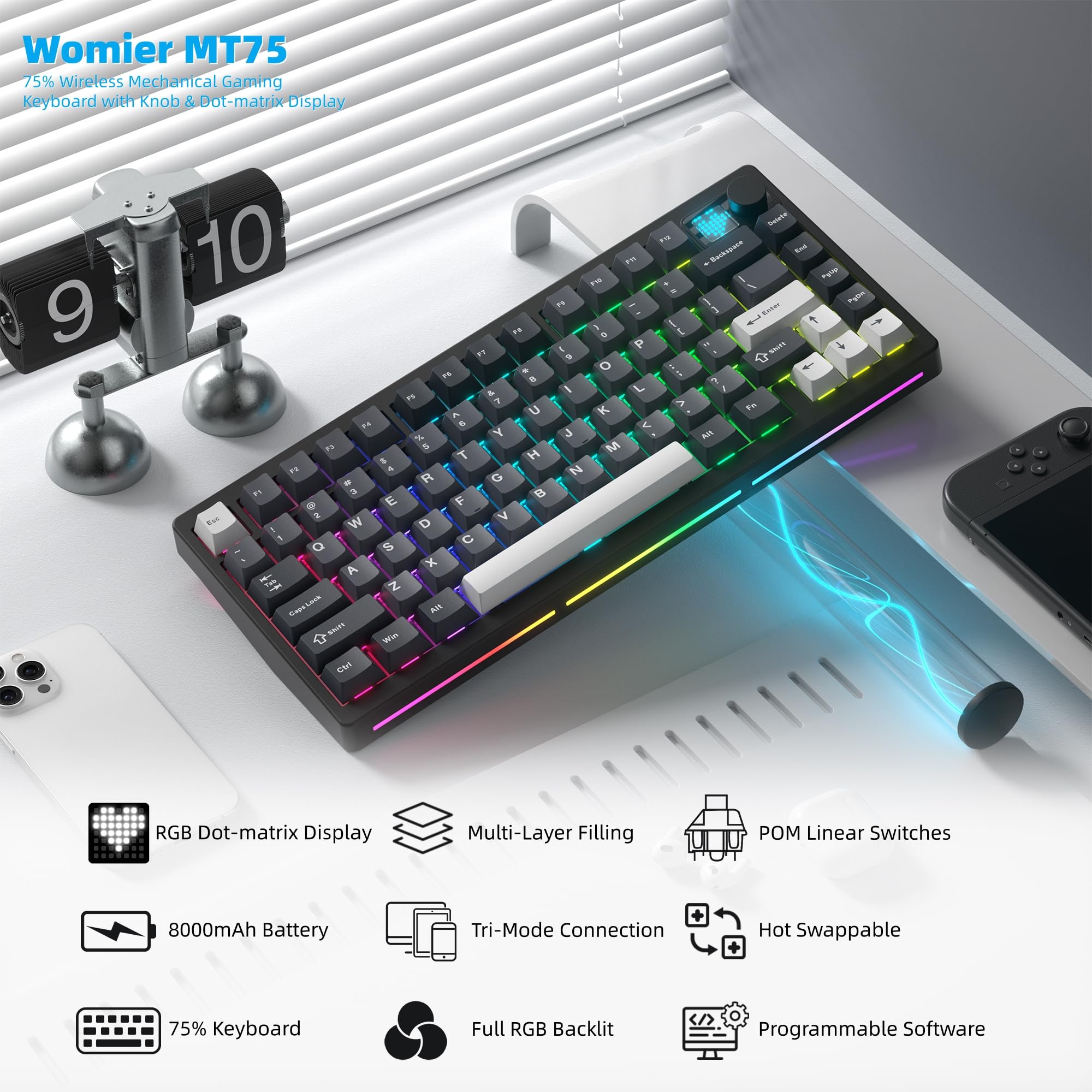 Womier MT75 Wireless Mechanica - огляд і ціна Gaming Keyboard Thocky